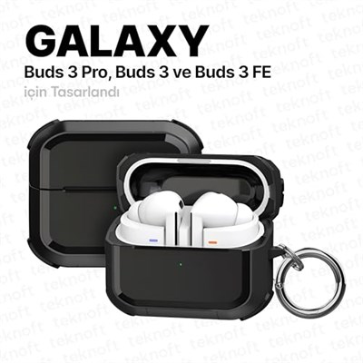 Teknoft Samsung Galaxy Buds 3 Pro, Buds 3 ve Buds 3 FE ile Uyumlu Darbelere Karşı Ultra Güçlü Çift Renkli Sert Kenarlı Mat Silikon Kılıf (Siyah, Galaxy Buds 3 Pro/3/3 FE)
