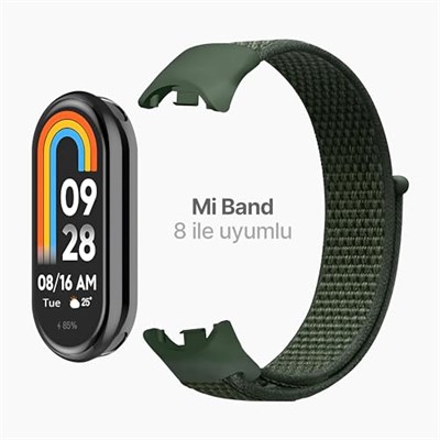 Teknoft Xiaomi Mi Band 10/9/8 İle Uyumlu Hafif ve Bileği Rahatsız Etmeyen Bilek Ölçüsüne Göre Ayarlanabilen Cırt Cırtlı Tasarım Kaliteli Hasır Örme Kumaş Kor - Seçenekler: Haki, Kırmızı, Mavi, Turuncu
