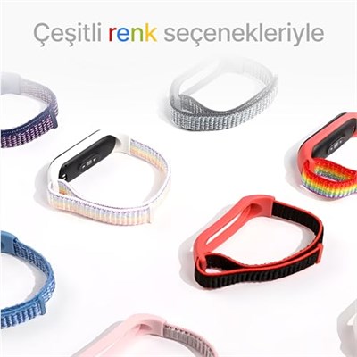 Teknoft Xiaomi Mi Band 7/6/5/4 İle Uyumlu Tam Kaplayan Silikon Çerçeveli Bilek Kalınlığına Göre Ayarlanabilen Hafif ve Bileği Rahatsız Etmeyen Kaliteli Hasır Örme Kumaş Kordon