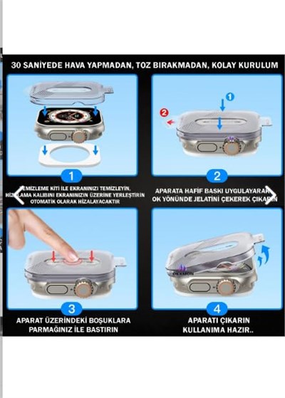 teknosepetim Aparatlı Apple Watch Ultra 49 MM Cam Ekran Koruyucu Otomatik Kolay Uygulama Aparatlı Hizalamalı Tam Kaplayan 49MM EKRAN KORUYUCU Apple WATCH ULTRA 2