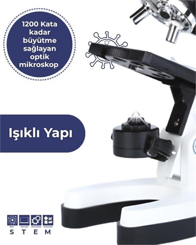 Temel Metal Gövdeli 1200X Mikroskop Seti 28 Parça Bilim Kiti 300X 600X 1200X