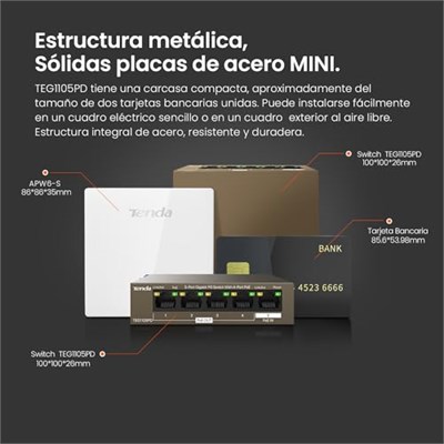 Tenda 5 Port PoE Anahtarı, Güç Kaynağı Olmaz, Gigabit PoE Powered Switch (1 PoE In & 4 PoE Out, Tak ve Çalıştır PoE PD Switch, Fansız, Metal Gövde) (TEG1105PD)