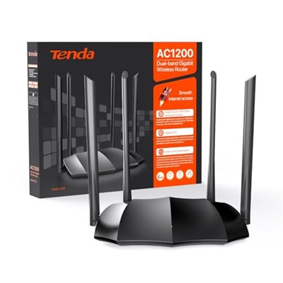 Tenda AC8 WLAN Dual Band Gigabit Router 1200Mbit/s (867Mbit/s 5GHz + 300Mbit/s 2.4GHz, 4 Gigabit Port, Mu-MIMO,4 * 6dBi Harici Anten, Uygulama Kontrolü, IPV6) Siyah