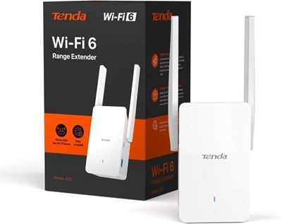 Tenda WiFi Amplifikatör WiFi Tekrarlayıcı WiFi Genişletici A23 (AX1500 Çift Bant 5GHz: 1201Mbps+2.4GHz: 300Mbps) 2* 5dBi Antenler, Gigabit Bağlantı Noktası, AP Modu, MU-MIMO, WPA3, IPv6, LED, Tüm Yönl