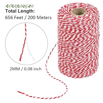 Tenn Well Kırmızı ve Beyaz Sicim, 656 Feet 200m Pamuk Fırıncılar Fırıncılık için Sicim Kurdele, Kasaplar, El Sanatları, Hediye Paketleme, Noel Tatili Süslemeleri