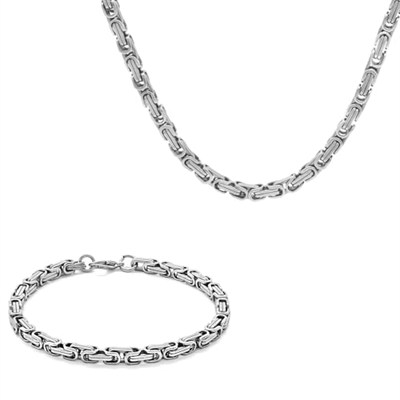 (Tesbihane) Silver Renk Kalınlık 5 mm 317L Çelik Kral Zincir&Bileklik Kombini