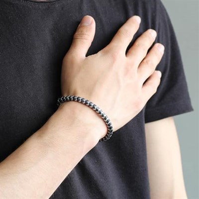 Tesbihane Yılan Tasarım Black-Silver Hematit Doğaltaş Bileklik