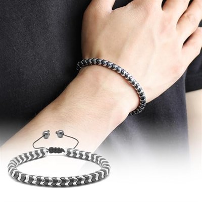 Tesbihane Yılan Tasarım Black-Silver Hematit Doğaltaş Bileklik