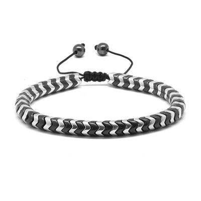 Tesbihane Yılan Tasarım Black-Silver Hematit Doğaltaş Bileklik