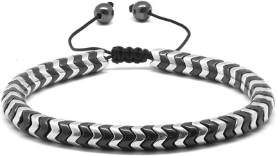 Tesbihane Yılan Tasarım Black-Silver Hematit Doğaltaş Bileklik