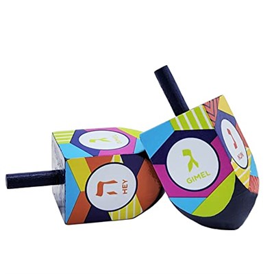 The Dreidel Company Hanukkah El Boyaması Çok Renkli Ahşap Hanuka (2li Paket)