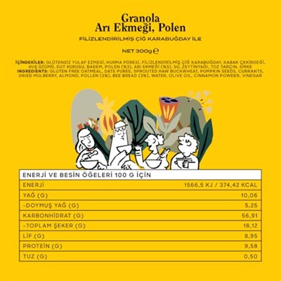 The Good Wild Arı Ekmeği & Polenli Granola - Glutensiz Yulaf Ezmesi, İlave Şekersiz, Yüksek Lifli, 300 g