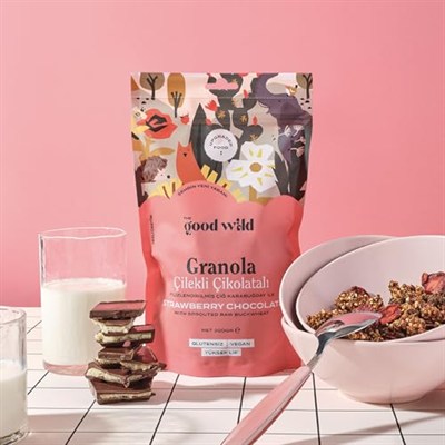 The Good Wild Çilekli Çikolatalı Granola - Glutensiz Vegan Atıştırmalık, Kurutulmuş Çilekli, Yüksek Lifli, 300 g