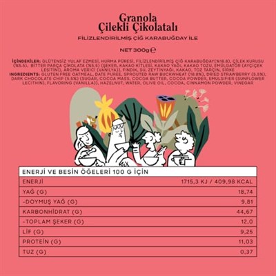 The Good Wild Çilekli Çikolatalı Granola - Glutensiz Vegan Atıştırmalık, Kurutulmuş Çilekli, Yüksek Lifli, 300 g