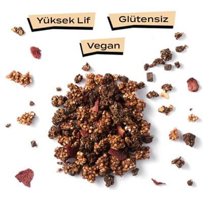 The Good Wild Çilekli Çikolatalı Granola - Glutensiz Vegan Atıştırmalık, Kurutulmuş Çilekli, Yüksek Lifli, 300 g