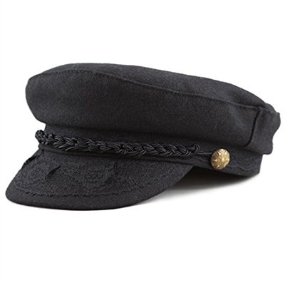 The Hat Depot Kış Üniseks Yün ve Suni Deri Yunan Balıkçı Denizci Kemancı Sürücü Şapkası Düz Şapka