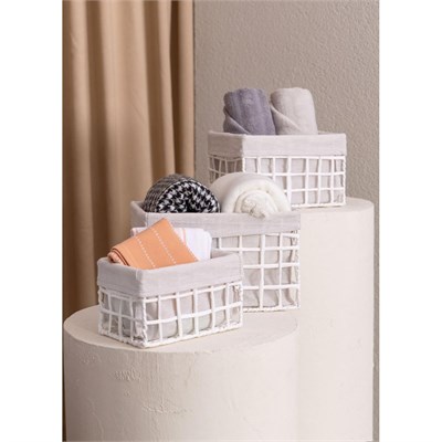 The Mia Braid Hasır Organizer Sepet Beyaz 30x22x19 Cm