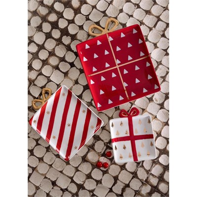The Mia Fiyonk Figürlü Servis Tabağı Beyaz Çizgili 22x17cm