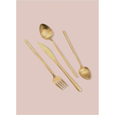 The Mia Giallo Çatal Kaşık Bıçak Takımı Mat Gold 24 Parça