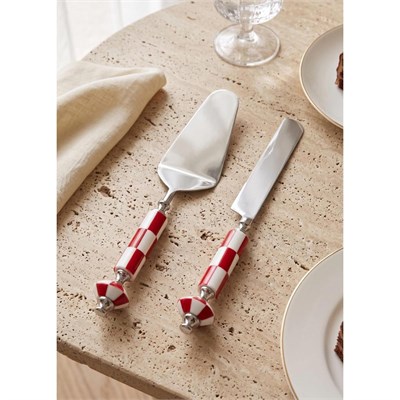 The Mia Gingham Pasta Servis Takımı Kırmızı Beyaz 2 Parça