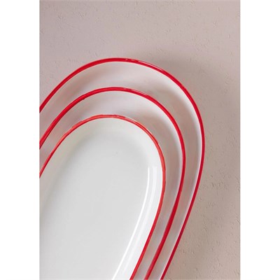 The Mia Joy Oval Servis 2li Set Kırmızı 17x30x4 Cm