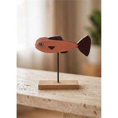 The Mia Retro Ahşap Balık Figürlü Masaüstü Obje 14 Cm