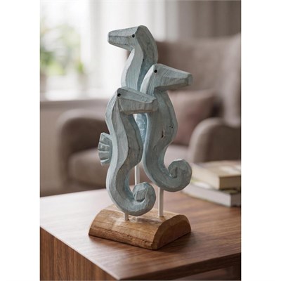 The Mia Retro Ahşap Standlı 3lü Denizatı Biblosu 30 Cm