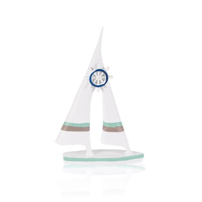 The Mia Retro Marin Çift Yelkenli Mavi Dümenli Biblo 19 Cm