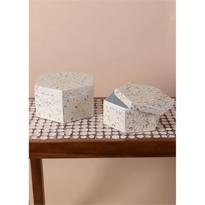 The Mia Sedef Altıgen Kutu 24x21x12 Cm Tlc0076