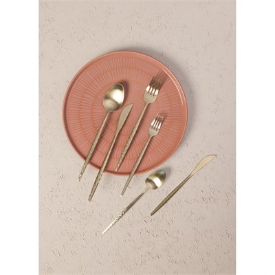 The Mia Shiny Çatal Kaşık Bıçak Takımı Mat Gold 24 Parça