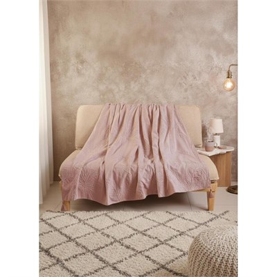 The Mia Throw Koltuk Şalı Püsküllü Gül Kurusu 170x130