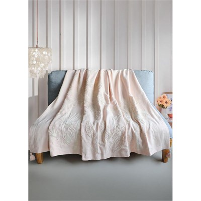 The Mia Throw Koltuk Şalı Püsküllü Pudra 170x130