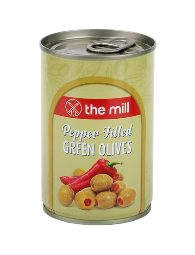 The Mill Biber Dolgulu Yeşil Zeytin Teneke - Süzme Ağırlık: 300 g - 361-400 adet/kg - Çekirdeksiz - Salamura - Kuzey Ege Bölgesi Zeytinleri - Vitamin ve Antioksidanca Zengin - Veganlara Uygun