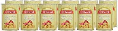 The Mill Biber Dolgulu Yeşil Zeytin Teneke (12li Paket) - Süzme Ağırlık: 100 g - 361-400 adet/kg - Çekirdeksiz - Salamura - Kuzey Ege Bölgesi Zeytinleri - Vitamin ve Antioksidanca Zengin