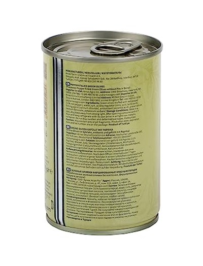 The Mill Biber Dolgulu Yeşil Zeytin Teneke - Süzme Ağırlık: 300 g - 361-400 adet/kg - Çekirdeksiz - Salamura - Kuzey Ege Bölgesi Zeytinleri - Vitamin ve Antioksidanca Zengin - Veganlara Uygun