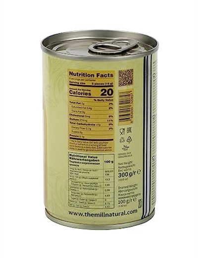 The Mill Biber Dolgulu Yeşil Zeytin Teneke - Süzme Ağırlık: 300 g - 361-400 adet/kg - Çekirdeksiz - Salamura - Kuzey Ege Bölgesi Zeytinleri - Vitamin ve Antioksidanca Zengin - Veganlara Uygun