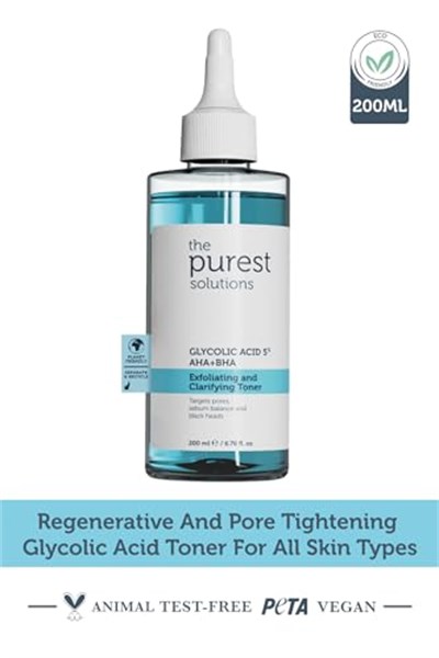 The Purest Solutions, Gözenek ve Siyah Nokta Görünümünü Azaltmaya Yardımcı Arındırıcı Tonik,%5 Glikolik Asit, AHA, BHA, 200 ml - Seçenekler: 200 ml, 400 ml, 400 ml (2 paketi)