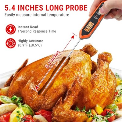ThermoPro TP15H IPX6 Su Geçirmez, Işıklı Ekranlı ve Kalibrasyonlu Uzun Problu Dijital Et ve Gıda Termometresi