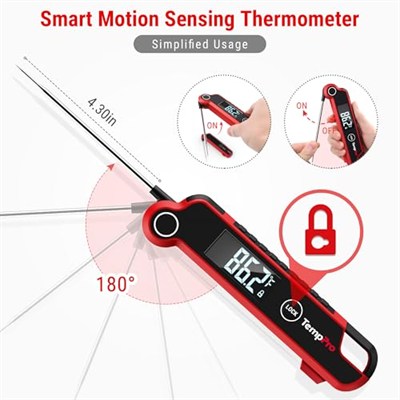 Thermopro TP620 Su Geçirmez Dijital Gıda Termometresi, 2 Saniyede Anında Okuyan Hareket Sensörlü Dönen Ekran (Barbekü, Mutfak ve Sıvı)