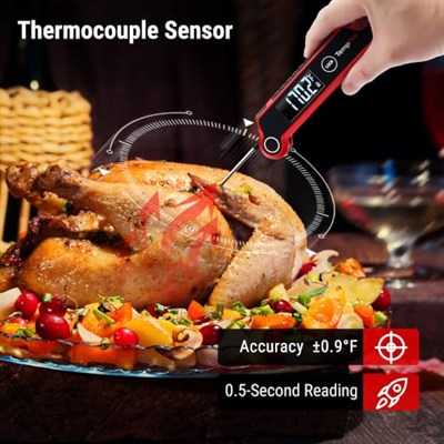 Thermopro TP620 Su Geçirmez Dijital Gıda Termometresi, 2 Saniyede Anında Okuyan Hareket Sensörlü Dönen Ekran (Barbekü, Mutfak ve Sıvı)