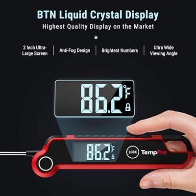 Thermopro TP620 Su Geçirmez Dijital Gıda Termometresi, 2 Saniyede Anında Okuyan Hareket Sensörlü Dönen Ekran (Barbekü, Mutfak ve Sıvı)