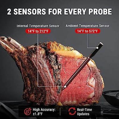 ThermoPro TP962 Twin TempSpike Tam Kablosuz Çift Problu Akıllı Et Termometresi, 150m Menzilli Bluetooth Barbekü ve Fırın Isı Ölçer