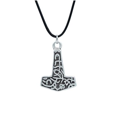 Thor Mjollnir Hammer Deri ip Kolye - Gümüş Kaplama - Kadın Erkek Kolye - No:839