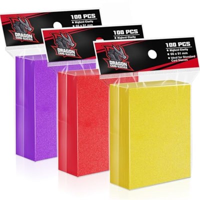 Ticaret Kartları için 300PS Kart Kollu Üstten Yükleyici (Kırmızı ve Sarı ve Mor), Penny Kart Kollu, Standart Kartlar için Plastik Kart Koruyucu Beyzbol, Spor Kartları, Mtg Kartları için Uygun