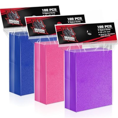 Ticaret Kartları için 300PS Kart Kollu Üstten Yükleyici (Mavi ve Mor ve Pembe), Penny Kart Kollu, Standart Kartlar için Plastik Kart Koruyucu Beyzbol, Spor Kartları, Mtg Kartları için Uygun