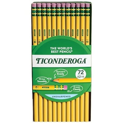 Ticonderoga Ahşap Kasalı Kalemler, Bilenmemiş, 2 HB Yumuşak, Sarı, 72 Adet
