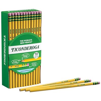 Ticonderoga Ahşap Kasalı Kalemler, Bilenmemiş, 2 HB Yumuşak, Sarı, 72 Adet