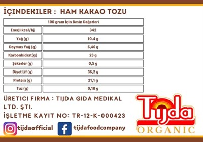 Tijda Ham Kakao Toz Glutensiz,Vegan 500 Gr