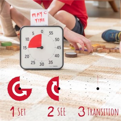 TIME TIMER ORİJİNAL Medium 19x19cm - 60 Dakika Görsel Analog Zamanlayıcı Saat - İsteğe Bağlı Akustik Alarm (Ses Kontrolü) Yüksek Sesli Tıklama Yok; Zaman Yönetimi Cihazı (Siyah)