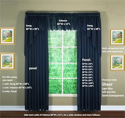Todays Curtain Emelia Orijinal Vual Valance 35,56 cm, Lacivert, 152,4 cm G x 35,56 cm U